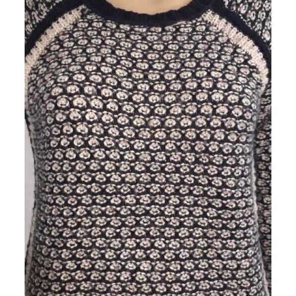 Max Studio Sweater Small Navy Blue Ivory Texture Knit Raglan Sleeve Wool Blend - Picture 7 of 12